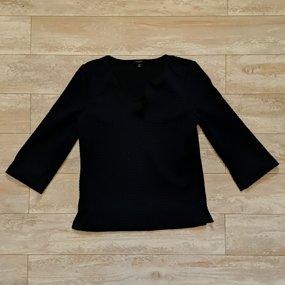 Ann Taylor Navy Textured Top with Black trim